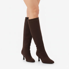 Tuhoomall Knee-High Fashion Boots - Stylish Zipper Closure, Elegant Square Toe, Comfortable 7cm Mid-Heel for Parties and Casual Wear