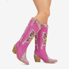 Tuhoomall Comfortable Rhinestone Knee-High Western Boots for Parties, Performances and Everyday Fashion