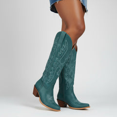Tuhoomall Womens Cowgirl Boots Fashion Over the Knee Boots With Classic Embroidery