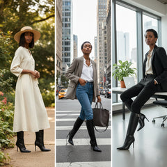 Tuhoomall Knee-High Stiletto Boots for Women - Comfortable PU Leather, Stylish Pointed Toe, Chic Metallic Accents