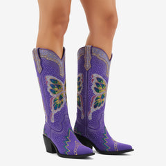 Tuhoomall Comfortable Rhinestone Knee-High Western Boots for Parties, Performances and Everyday Fashion