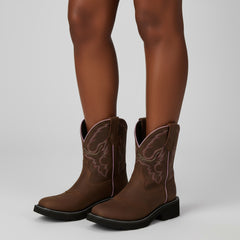 Tuhoomall Western Cowboy Ankle Boots for Women, Floral Embroidery Low Heel Short Booties, Fashion Casual Everyday Wear