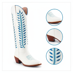 Tuhoomall Western Mid Calf Boots for Women, Embroidered Vegan Leather, Casual Chunky Heel, Spring Autumn Winter Fashion