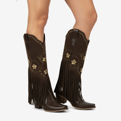 Tuhoomall Western Knee-High Boots for Stylish Casual Occasions, Comfortable Rubber Sole, Easy Slip-On Design, Perfect for Spring, Autumn, and Winter