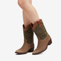 Tuhoomall Western Cowboy Ankle Boots for Women, Stylish Travel and Outdoor Short Booties, Floral Embroidery and Studded Design, Comfortable Chunky Heel