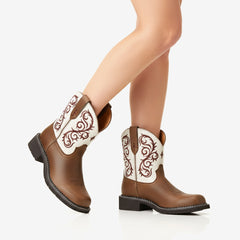 Tuhoomall Western Cowboy Ankle Boots for Women, Embroidered Short Boots for Outdoor Fashion Casual Wear, Comfortable Round Toe with Slip-On Design