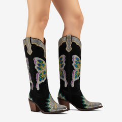 Tuhoomall Comfortable Rhinestone Knee-High Western Boots for Parties, Performances and Everyday Fashion