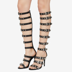 Tuhoomall High Heel Sandals for Parties & Events, Open Toe Design with Adjustable Buckle, Summer Fashion Knee-High Boots, Rubber Sole, Stylish Performance Footwear