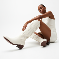 Tuhoomall Western Mid Calf Boots for Women, Embroidered Vegan Leather, Casual Chunky Heel, Spring Autumn Winter Fashion