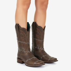 Tuhoomall Western Style Vintage Cowgirl Boots, Embroidered, Low Chunky Heel, Casual Fashion for All Seasons