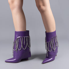 Tuhoomall Stylish Ankle Boots for Women - Chic Party Performance Footwear with Unique Chain and Tassel Accents