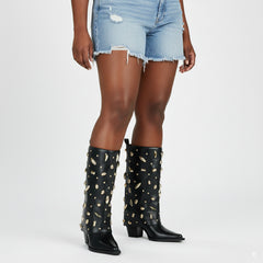 Tuhoomall Desert Style Chunky Heel Ankle Boots for Women, Studded Design, Perfect for Parties and Casual Events