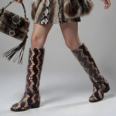Tuhoomall Knee High Dance Boots For Women, Comfortable Western Style With Animal Print, Durable Rubber Sole, Perfect For Fashion, Travel And Outdoor Events Tuhoomall