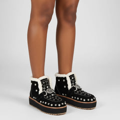 Tuhoomall Fashionable Ankle Boots with Adjustable Buckle, Studded Design, Rubber Sole for All-Season Style, Ideal for Parties and Casual Outings