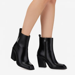 Tuhoomall Chunky Heeled Ankle Boots for Women, Solid Color, High Ankle Design, Zipper Closure, Work and Casual Versatility, 9.5 cm Heel