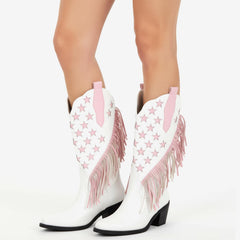 Tuhoomall Western Style Fringe Ankle Boots for Women, Comfortable Low Heel Party Footwear, All-Season Fashion for Performances and Dance Events Tuhoomall