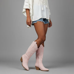 Tuhoomall Western Knee-High Boots For Women With Embroidery And Zipper, Chunky Heel For Travel, Outdoor, Fashion Casual, Party And Dance