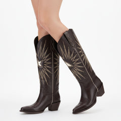 Tuhoomall Western Knee High Boots For Women - Stylish Embroidered Design, Chunky Heel For Comfort, Perfect For Casual And Formal Occasions Tuhoomall