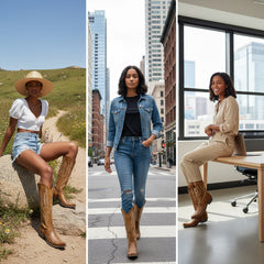 Tuhoomall Western Knee-High Cowgirl Boots with Embroidery, Chunky Heel, Slip-On Design for Outdoor Adventures