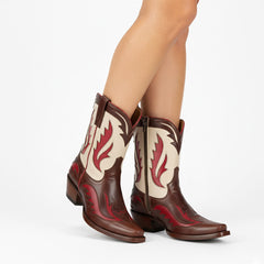 Tuhoomall Western Ankle Boots for Women, Stylish Casual and Workwear, Sharp Toe, Chunky Heel, Zipper Closure, Patches and Embroidery Details