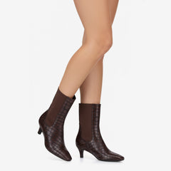 Tuhoomall Stylish Ankle Boots for Women, Chunky Block Heel, Slip-On Design, Versatile for Casual and Workwear, Stone Pattern, Comfortable Fit