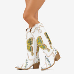 Tuhoomall Comfortable Rhinestone Knee-High Western Boots for Parties, Performances and Everyday Fashion