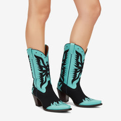 Tuhoomall Western Cowboy Boots for Women, Comfortable Mid-Calf Heeled Shoes, Floral Embroidery Design for Parties and Performances