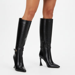 Tuhoomall Knee High Fashion Boots, Pointed Toe Design, Irregular High Heel, Adjustable Buckle for Parties and Casual Outings