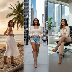 Tuhoomall Western Style Mid Calf Cowboy Boots with Chunky Heel, Pointed Toe, Zipper Closure, Studded Design, Vegan Leather, Ideal for Spring, Fall & Winter