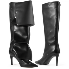Tuhoomall Knee High Boots for Women Stiletto Heel Shark Booties