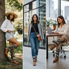 Tuhoomall Western Style Mid Calf Boots With Floral Embroidery - Casual Fashion Footwear For Travel And Parties, 2.00 In Heel, Snip Toe Design