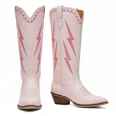 Tuhoomall Western Cowgirl Mid Calf Boots with Chunky Heel, Pointed Toe, Embroidered Design, Slip-On Style for Fashionable Casual Wear