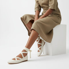 Tuhoomall Ballet Flat Shoes For Parties And Performances, Comfortable Round-Toe Design With Satin Finish And Cross Straps