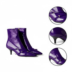 Tuhoomall Fashion Ankle Boots for Women, Comfortable Pointed Toe, Cat Heel with Hardware Buckles, Ideal for Parties and Daily Wear, Casual All-Season Style