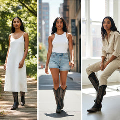 Tuhoomall Stylish Western Mid-Calf Boots for Women - Embroidered Vegan Leather, 2.76in Low Chunky Heel, Perfect for Year-Round Casual Wear