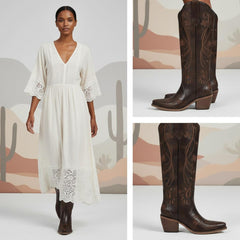 Tuhoomall Tuhoomall Western Knee-High Boots for Women, Floral Embroidered Design, Perfect for Parties, Office, and Casual Wear, 7.5 cm Classic Mid Chunky Heel