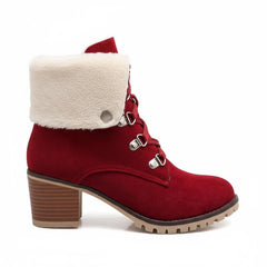 Tuhoomall Fashion Casual Ankle Boots for Women, Classic Street Style, Round Toe, Mid Heel, Lace-Up, Solid Color, Perfect for Winter Wear