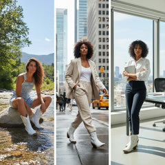 Tuhoomall Western Style Ankle Boots For Women, Vintage Plain Leather, Low Heel, Casual Chic, All-Season Fashion, Unique Embroidery Design