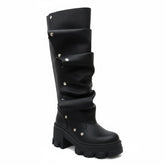 Tuhoomall Gothic Knee-High Boots for Women, Comfortable Chunky Heel, Stylish Slip-On Design for Casual Street Outings Tuhoomall
