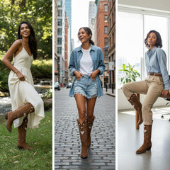 Tuhoomall Western Knee High Boots With Rubber Sole, 5cm Chunky Heel, Embroidered Sweet Pink Hearts For Casual Fashion All Year Round