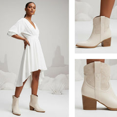 Tuhoomall Comfort Ankle Boots for Women with Chunky Heel and Pearl Embellishments, Perfect for Weddings, Parties, and Everyday Fashion