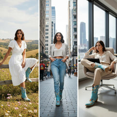 Tuhoomall Stylish Western Ankle Boots with Floral Embroidery, Rubber Sole, Chunky 5cm Heel for Classic and Casual Looks