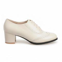 Tuhoomall Comfortable Vintage Style High Heel Dress Shoes for Office and Leisure Wear with Lace-Up Closure and Classic Round Toe Design