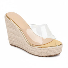 Tuhoomall Wedge Sandals For Women, Summer 10cm Heel, Slip-On Design, Fashionable Solid Color, Ethnic Style