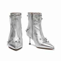 Tuhoomall Stylish Women's Ankle Boots with Zipper, Fringe and Studs for Parties and Casual Outings, Comfortable 3.55 Inch High Heels