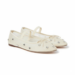 Tuhoomall Comfortable Rhinestone Ballet Flats for Women - Casual Blue Mesh Slip-On Shoes with Low Heel and Round Toe