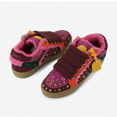 Tuhoomall Comfortable Flat Shoes For Women - Stylish Geometric Patterns, Perfect For Travel And Outdoor Activities, Featuring Removable Straps And Decorative Studs