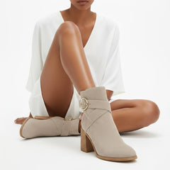 Tuhoomall Fashion Ankle Boots for Women, Comfort Short Booties with Chunky Heels, Casual Office Wear, Adjustable Metal Buckle, Rubber Sole, All-Season Style