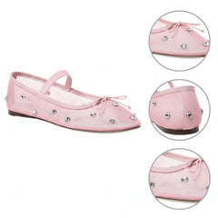 Tuhoomall Comfortable Rhinestone Ballet Flats for Women - Casual Blue Mesh Slip-On Shoes with Low Heel and Round Toe