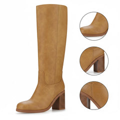 Tuhoomall Comfortable Fashion Ankle Boots for Casual, Office, and Daily Wear - Chunky Heel, Square Toe, Solid Color, All-Leather, Perfect for All Seasons